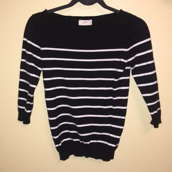 Loft Petites Black Sweater with White stripes - Picture 1 of 2